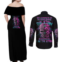 I Am The Storm Skull Rose Couples Matching Off Shoulder Maxi Dress and Long Sleeve Button Shirt - Wonder Print Shop
