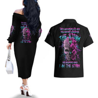 I Am The Storm Skull Rose Couples Matching Off The Shoulder Long Sleeve Dress and Hawaiian Shirt - Wonder Print Shop