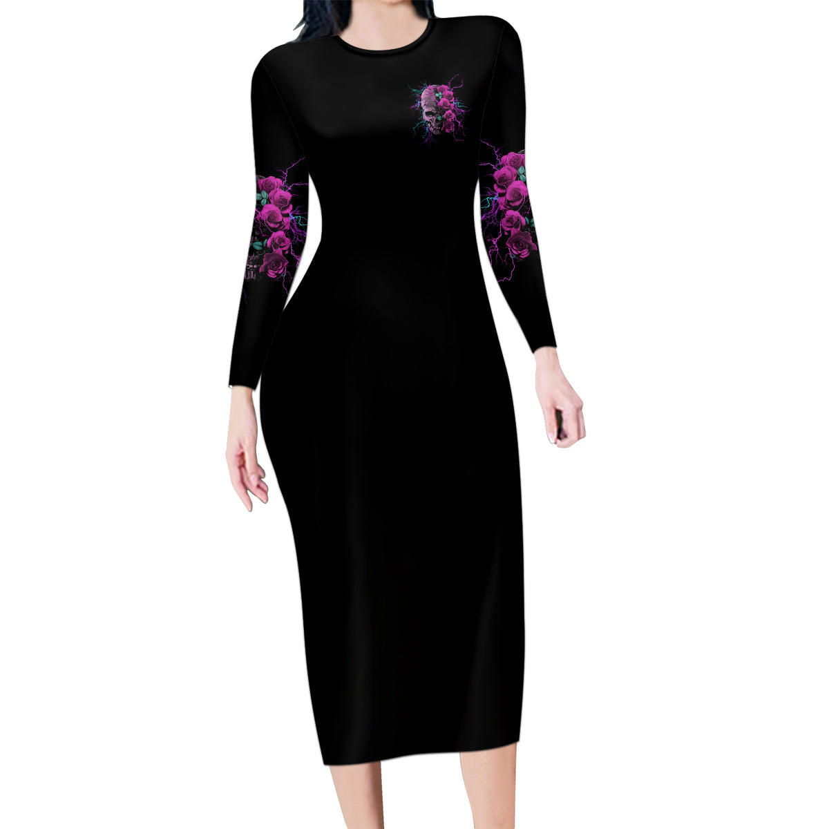 I Am The Storm Skull Rose Family Matching Long Sleeve Bodycon Dress and Hawaiian Shirt - Wonder Print Shop