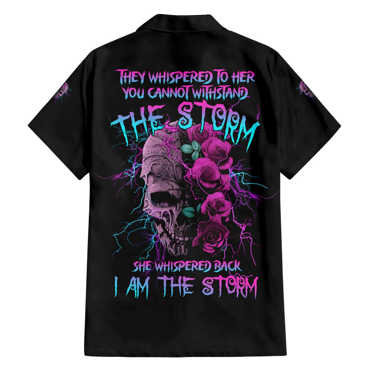 I Am The Storm Skull Rose Family Matching Off Shoulder Long Sleeve Dress and Hawaiian Shirt - Wonder Print Shop