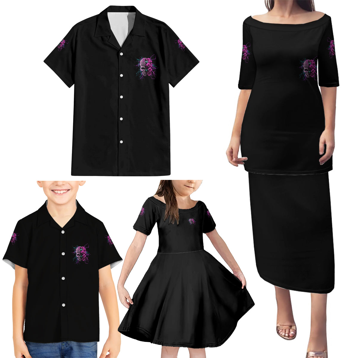 I Am The Storm Skull Rose Family Matching Puletasi Dress and Hawaiian Shirt - Wonder Print Shop
