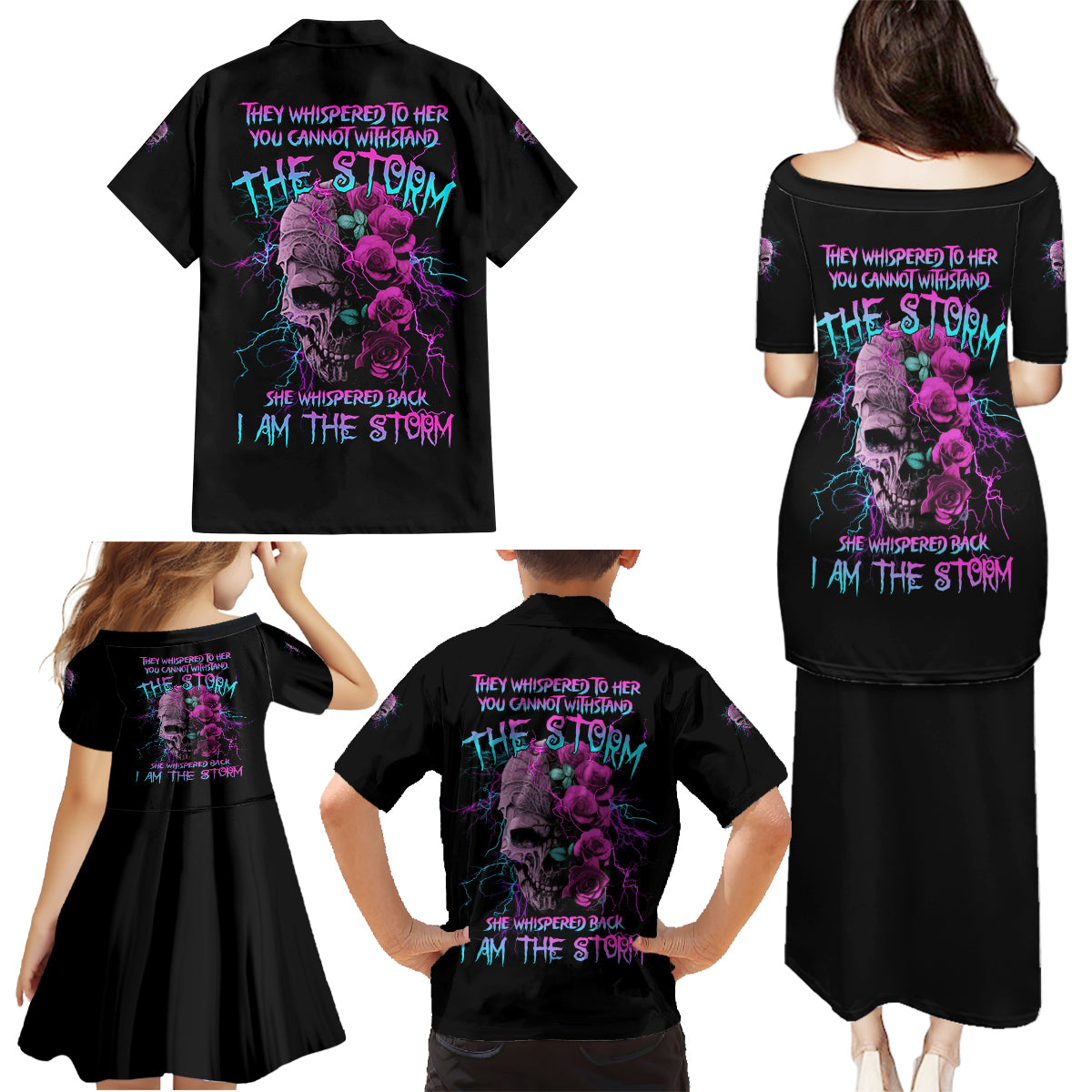 I Am The Storm Skull Rose Family Matching Puletasi Dress and Hawaiian Shirt - Wonder Print Shop