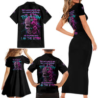 I Am The Storm Skull Rose Family Matching Short Sleeve Bodycon Dress and Hawaiian Shirt - Wonder Print Shop