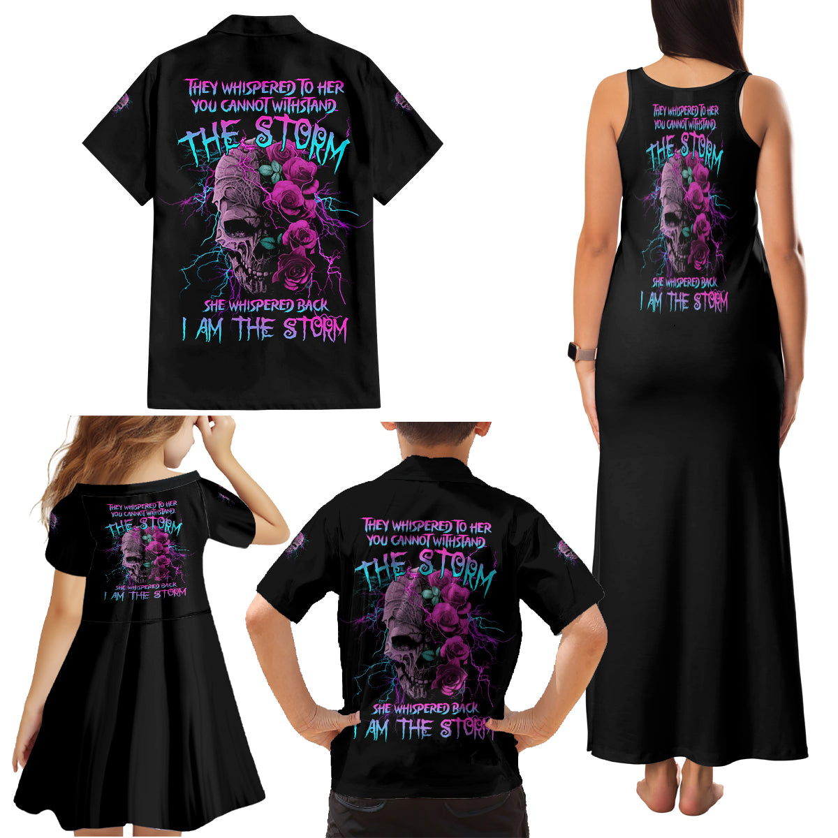 I Am The Storm Skull Rose Family Matching Tank Maxi Dress and Hawaiian Shirt - Wonder Print Shop