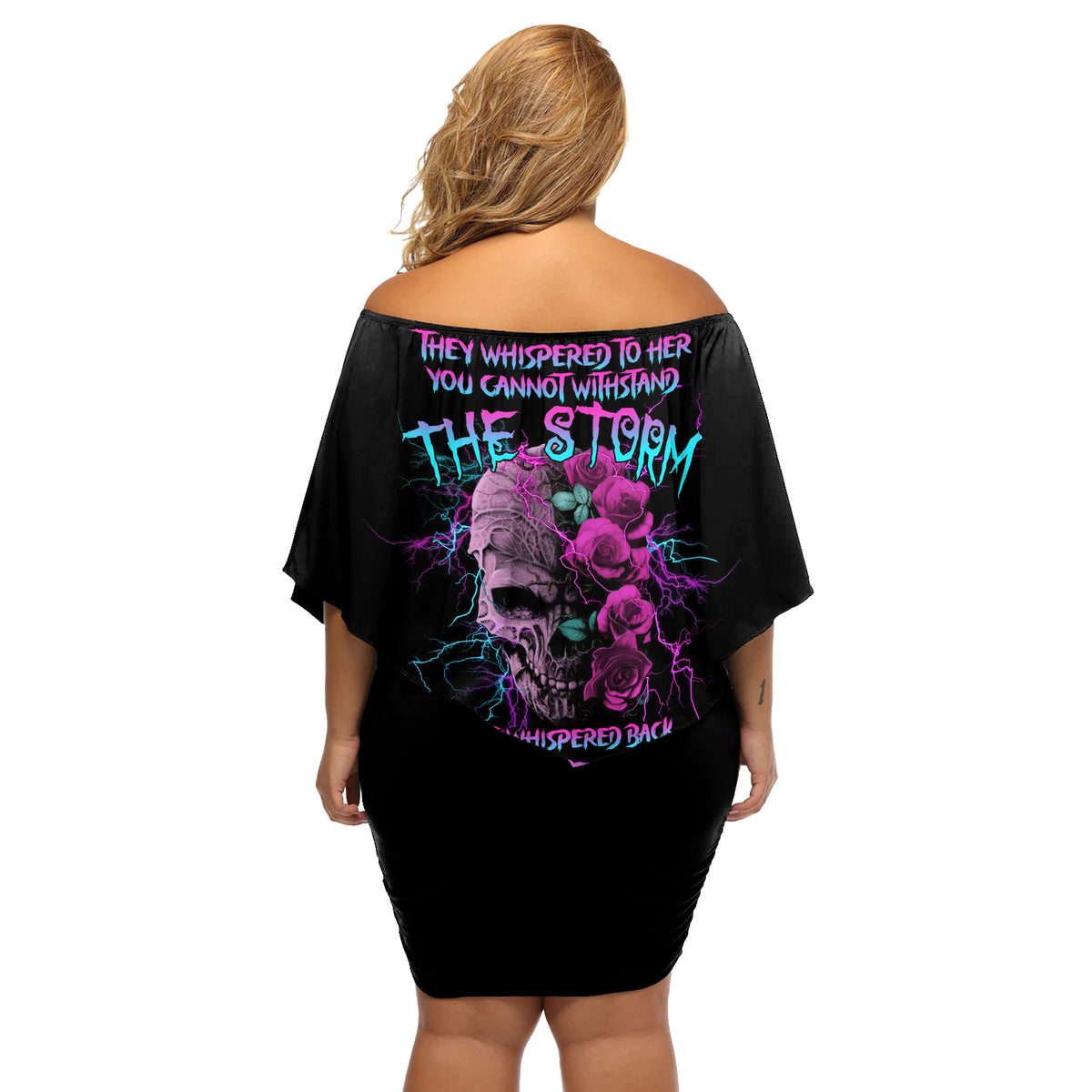 I Am The Storm Skull Rose Off Shoulder Short Dress - Wonder Print Shop