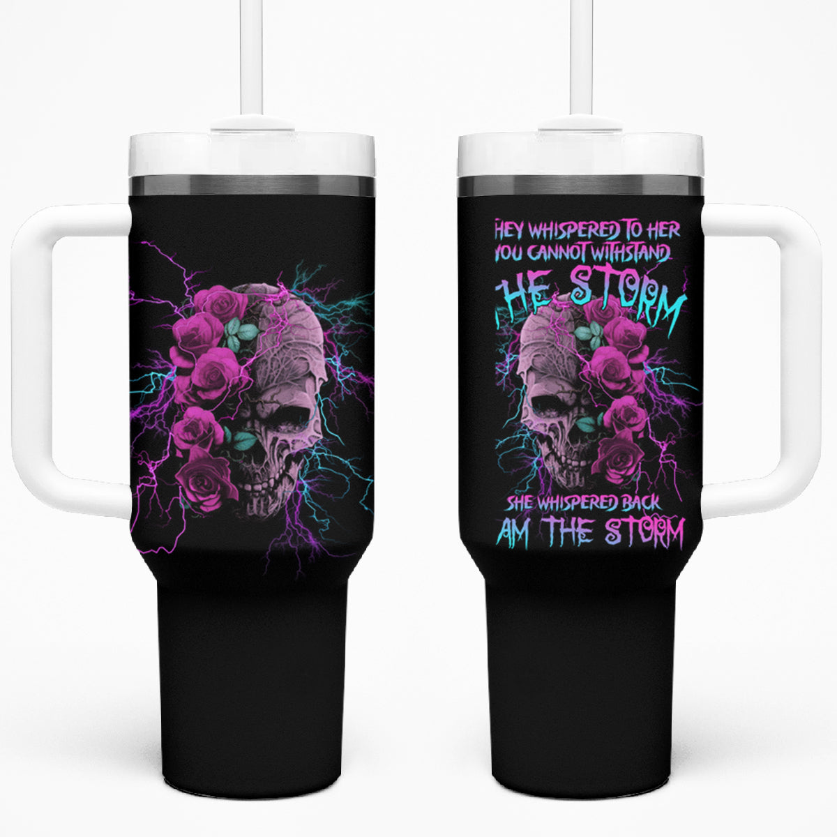 I Am The Storm Skull Rose Tumbler With Handle - Wonder Print Shop