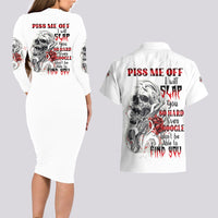 P Me Off Tattooed Skull Rose Couples Matching Long Sleeve Bodycon Dress and Hawaiian Shirt - Wonder Print Shop