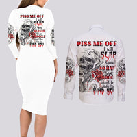 P Me Off Tattooed Skull Rose Couples Matching Long Sleeve Bodycon Dress and Long Sleeve Button Shirt - Wonder Print Shop