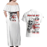 P Me Off Tattooed Skull Rose Couples Matching Off Shoulder Maxi Dress and Hawaiian Shirt - Wonder Print Shop
