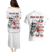 P Me Off Tattooed Skull Rose Couples Matching Puletasi Dress and Hawaiian Shirt - Wonder Print Shop
