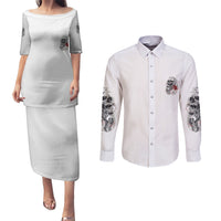 P Me Off Tattooed Skull Rose Couples Matching Puletasi Dress and Long Sleeve Button Shirt - Wonder Print Shop