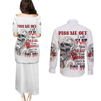 P Me Off Tattooed Skull Rose Couples Matching Puletasi Dress and Long Sleeve Button Shirt - Wonder Print Shop