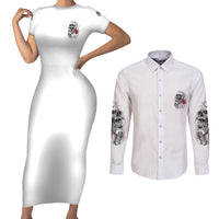 P Me Off Tattooed Skull Rose Couples Matching Short Sleeve Bodycon Dress and Long Sleeve Button Shirt - Wonder Print Shop