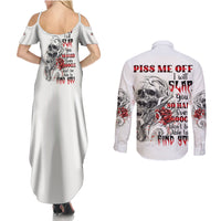 P Me Off Tattooed Skull Rose Couples Matching Summer Maxi Dress and Long Sleeve Button Shirt - Wonder Print Shop