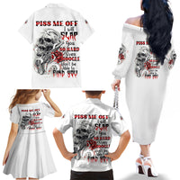 P Me Off Tattooed Skull Rose Family Matching Off Shoulder Long Sleeve Dress and Hawaiian Shirt - Wonder Print Shop