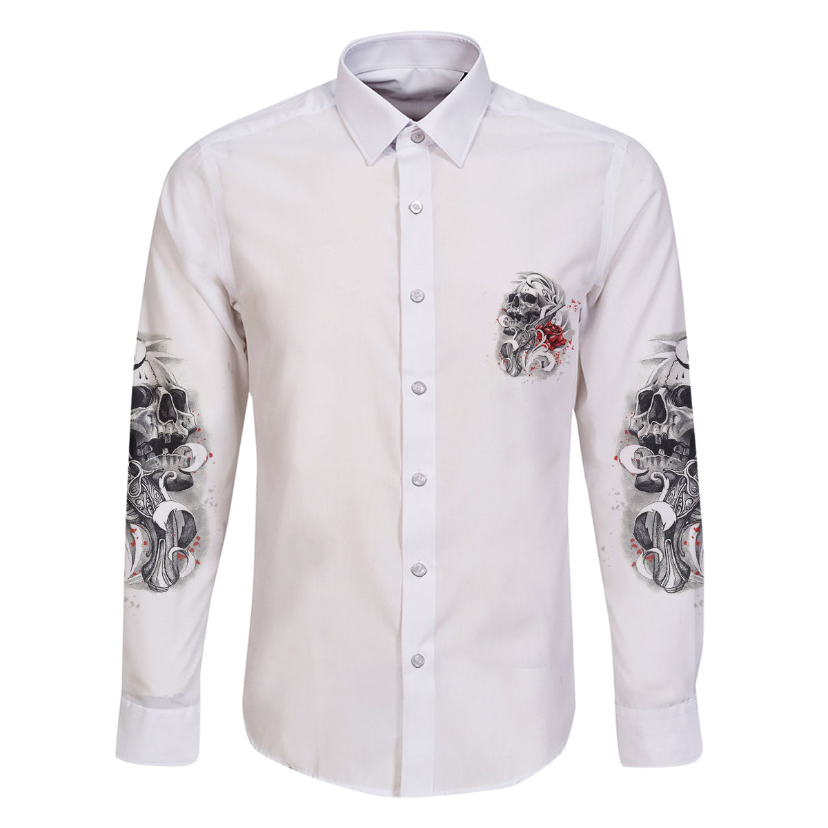 P Me Off Tattooed Skull Rose Family Matching Off Shoulder Long Sleeve Dress and Hawaiian Shirt - Wonder Print Shop