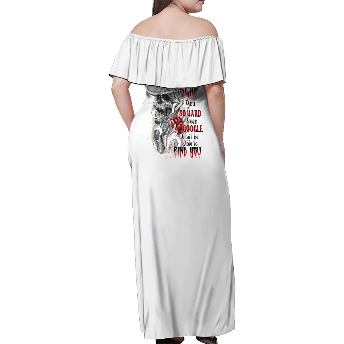 P Me Off Tattooed Skull Rose Family Matching Off Shoulder Maxi Dress and Hawaiian Shirt - Wonder Print Shop