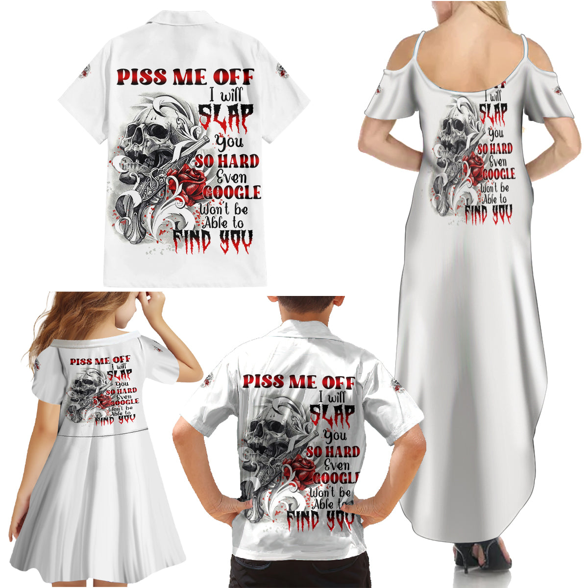 P Me Off Tattooed Skull Rose Family Matching Summer Maxi Dress and Hawaiian Shirt - Wonder Print Shop