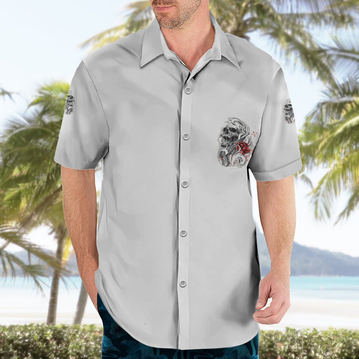 P Me Off Tattooed Skull Rose Hawaiian Shirt - Wonder Print Shop