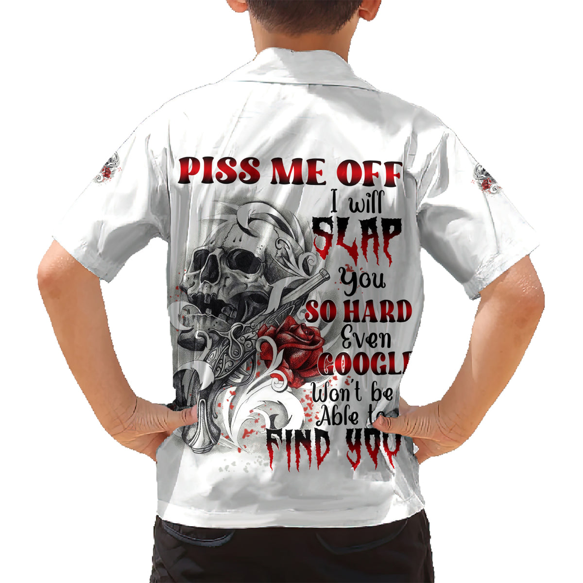P Me Off Tattooed Skull Rose Kid Hawaiian Shirt - Wonder Print Shop