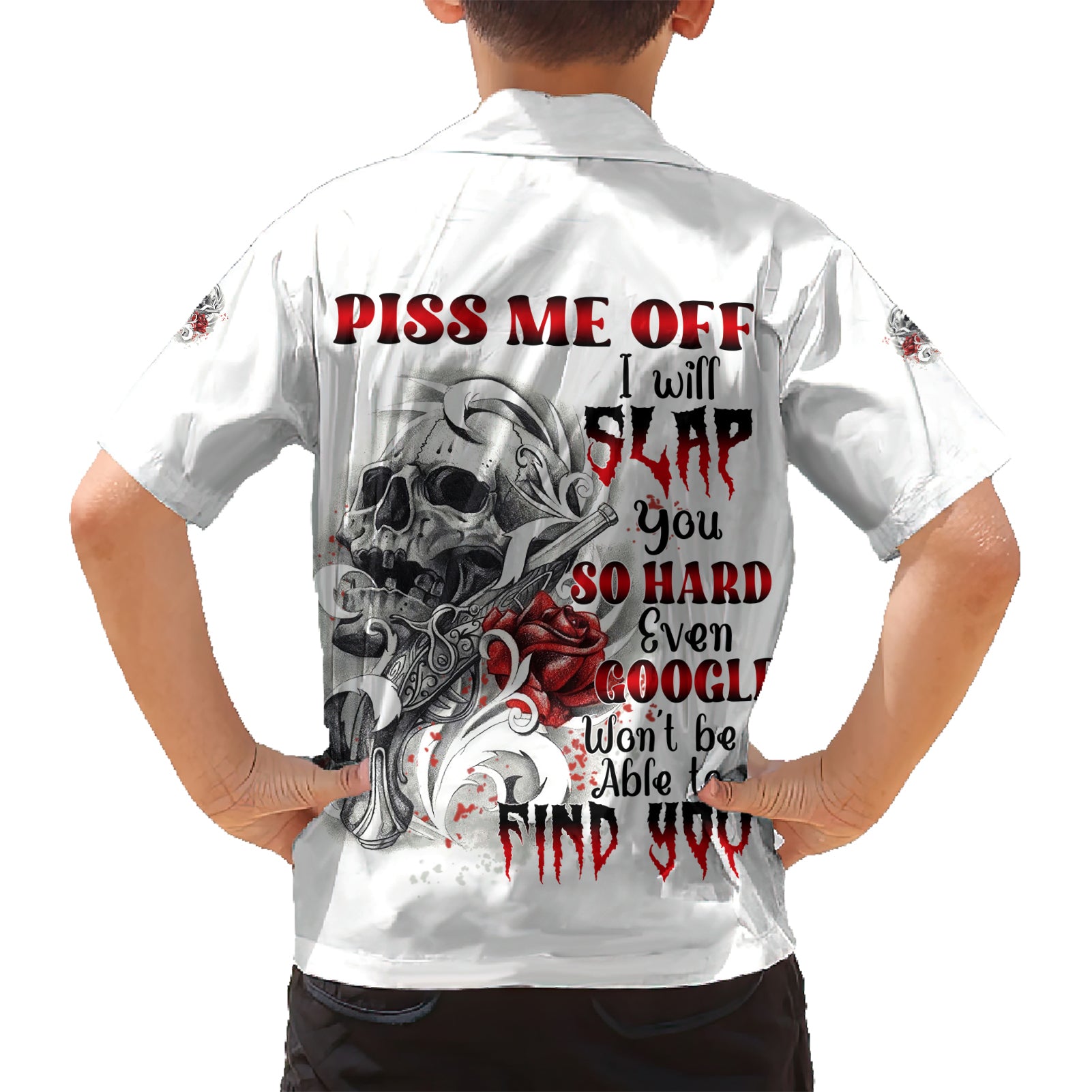P Me Off Tattooed Skull Rose Kid Hawaiian Shirt - Wonder Print Shop