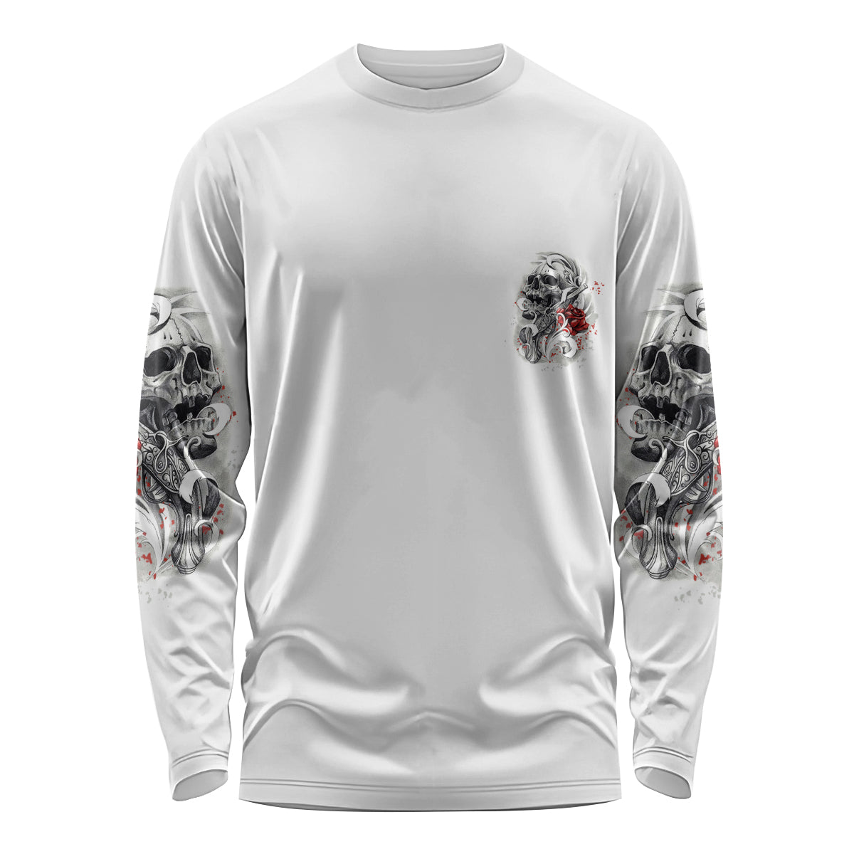 P Me Off Tattooed Skull Rose Long Sleeve Shirt - Wonder Print Shop