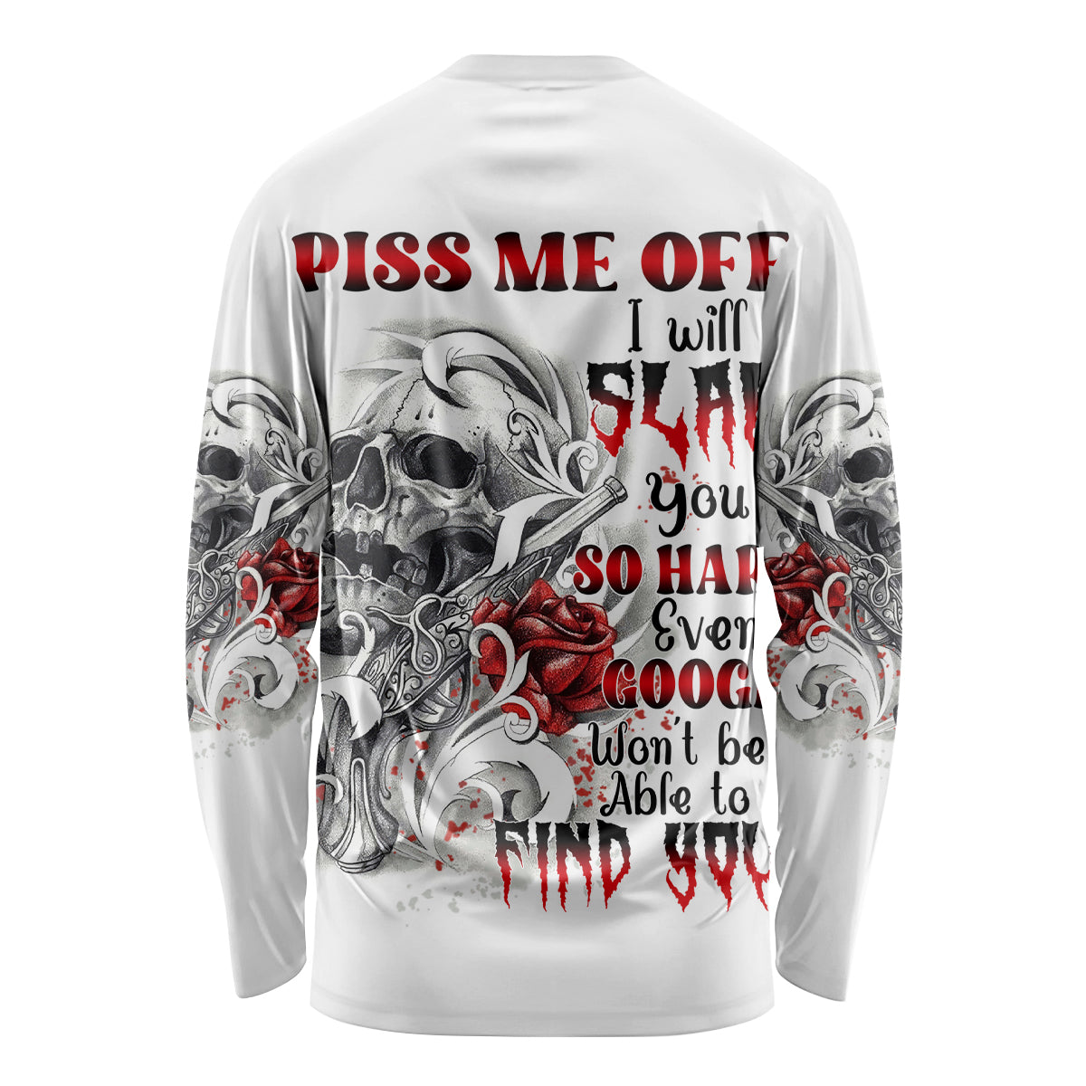 P Me Off Tattooed Skull Rose Long Sleeve Shirt - Wonder Print Shop