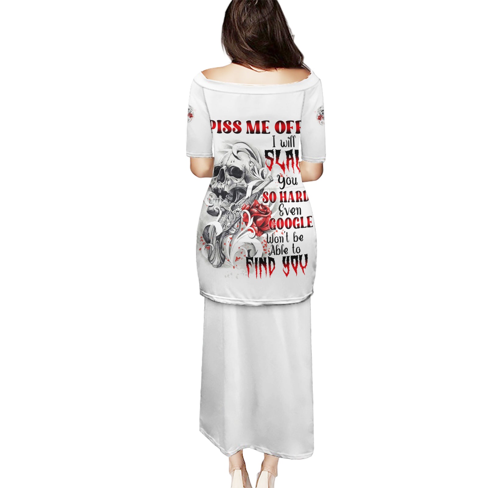 P Me Off Tattooed Skull Rose Puletasi - Wonder Print Shop