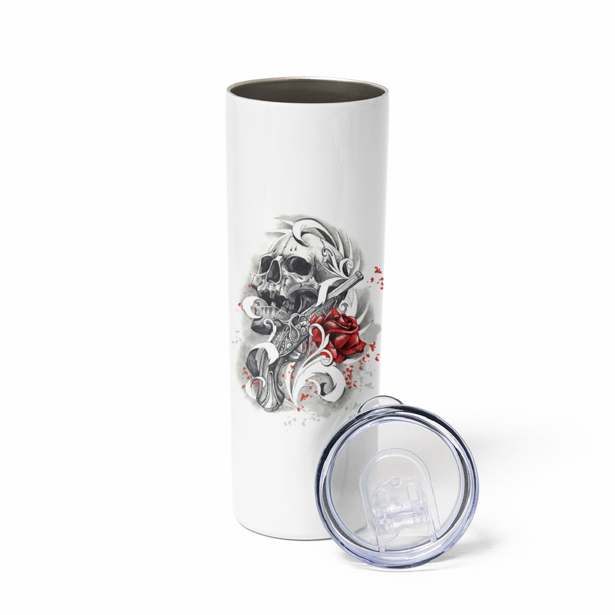 P Me Off Tattooed Skull Rose Skinny Tumbler - Wonder Print Shop