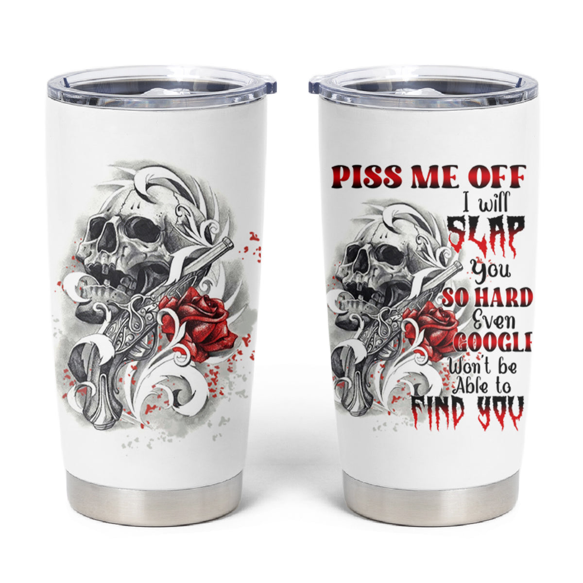P Me Off Tattooed Skull Rose Tumbler Cup - Wonder Print Shop
