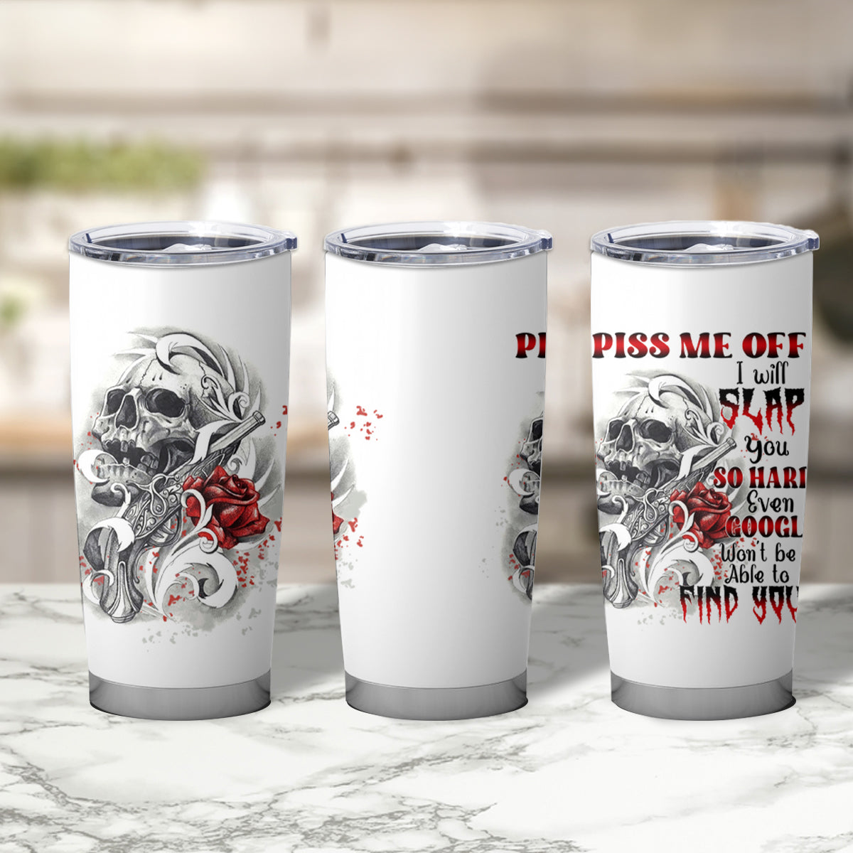 P Me Off Tattooed Skull Rose Tumbler Cup - Wonder Print Shop
