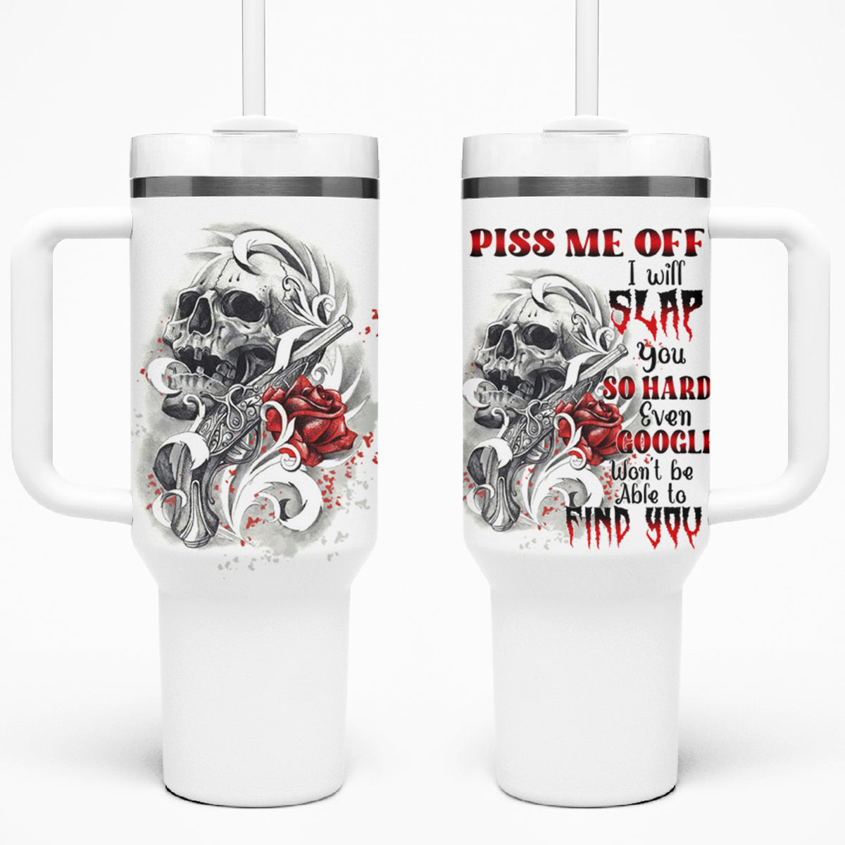 P Me Off Tattooed Skull Rose Tumbler With Handle - Wonder Print Shop