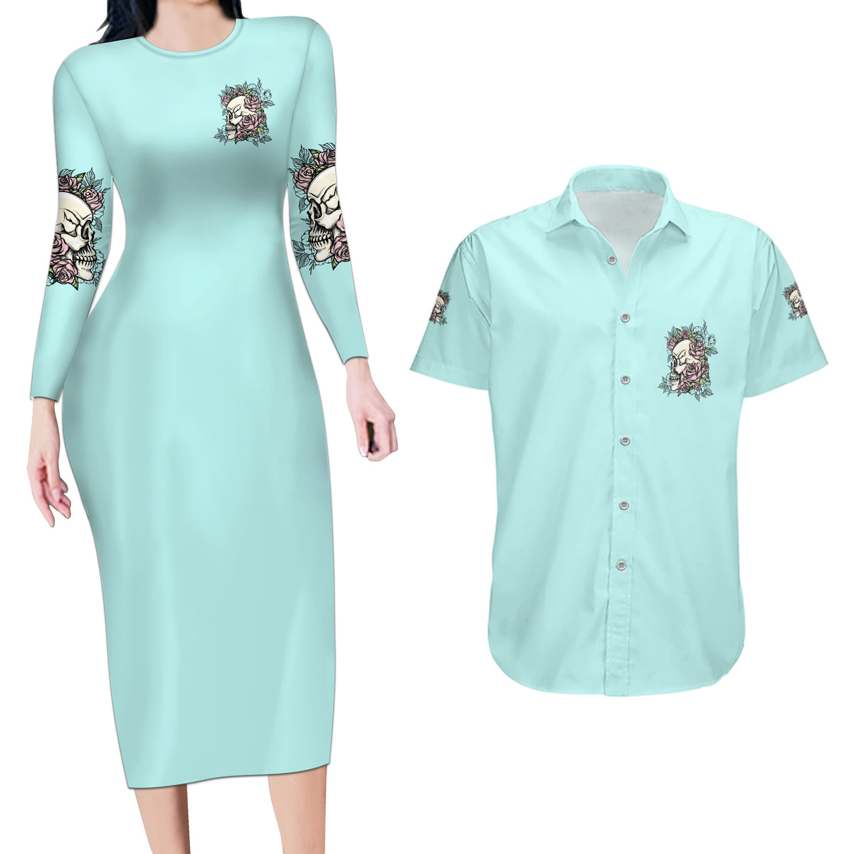 I May Not Be Perfect Skull Roses Couples Matching Long Sleeve Bodycon Dress and Hawaiian Shirt - Wonder Print Shop