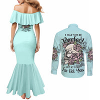 i-may-not-be-perfect-skull-roses-couples-matching-mermaid-dress-and-long-sleeve-button-shirt