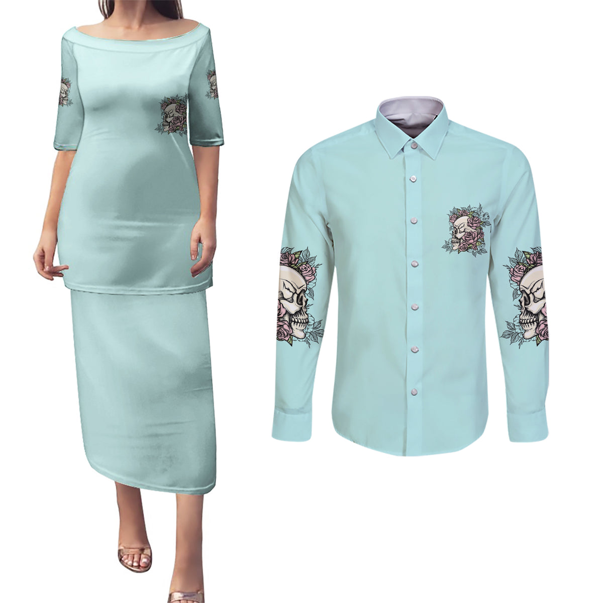 I May Not Be Perfect Skull Roses Couples Matching Puletasi Dress and Long Sleeve Button Shirt - Wonder Print Shop