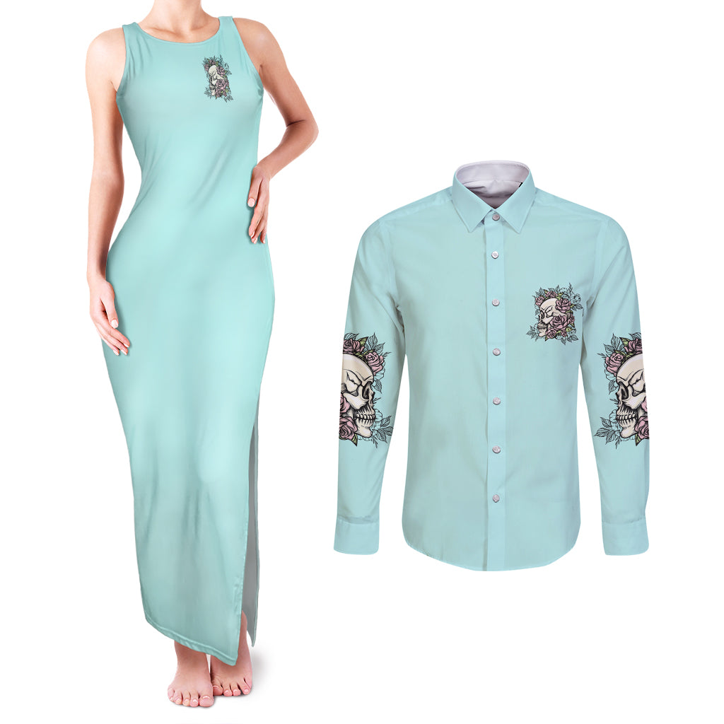 I May Not Be Perfect Skull Roses Couples Matching Tank Maxi Dress and Long Sleeve Button Shirt - Wonder Print Shop