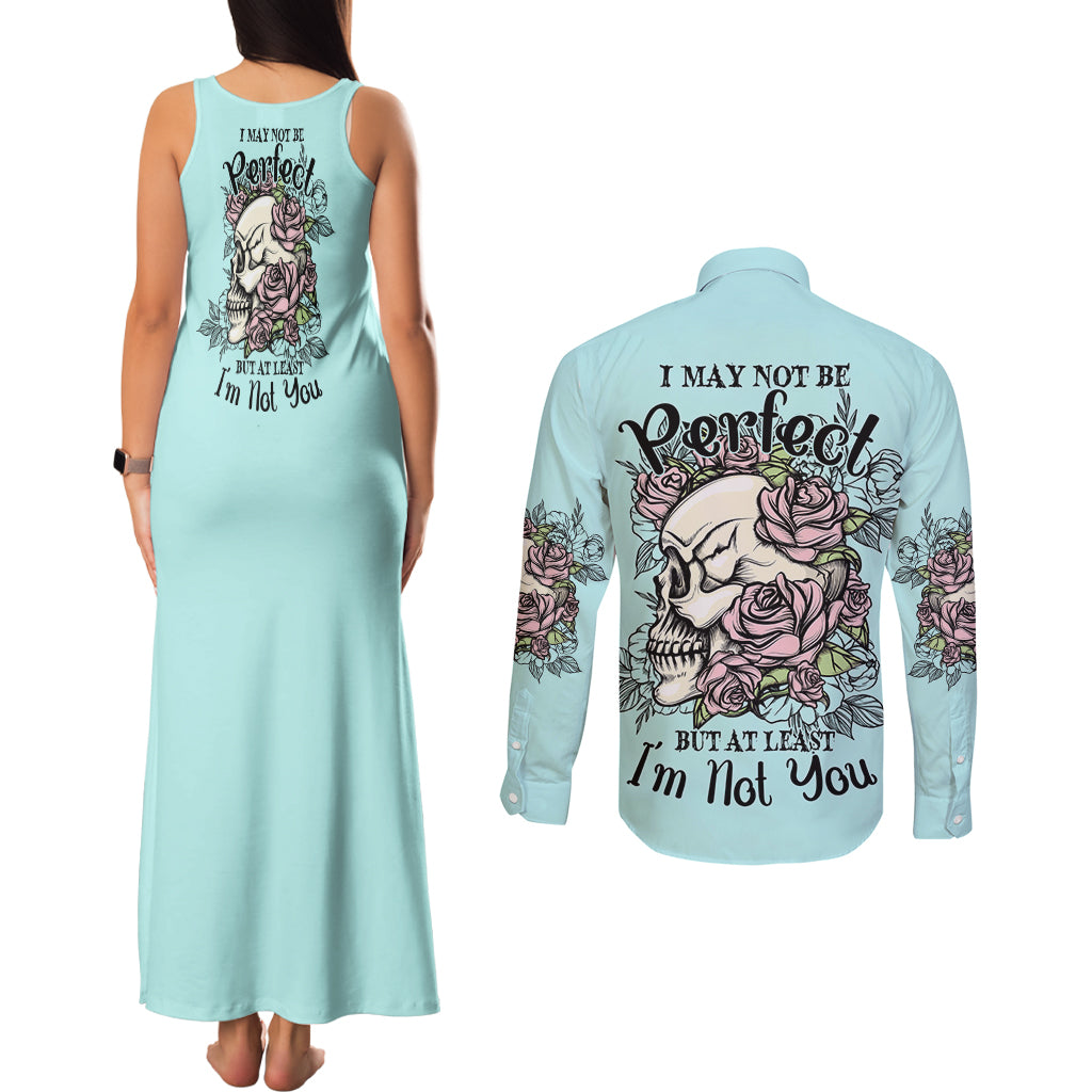 I May Not Be Perfect Skull Roses Couples Matching Tank Maxi Dress and Long Sleeve Button Shirt - Wonder Print Shop