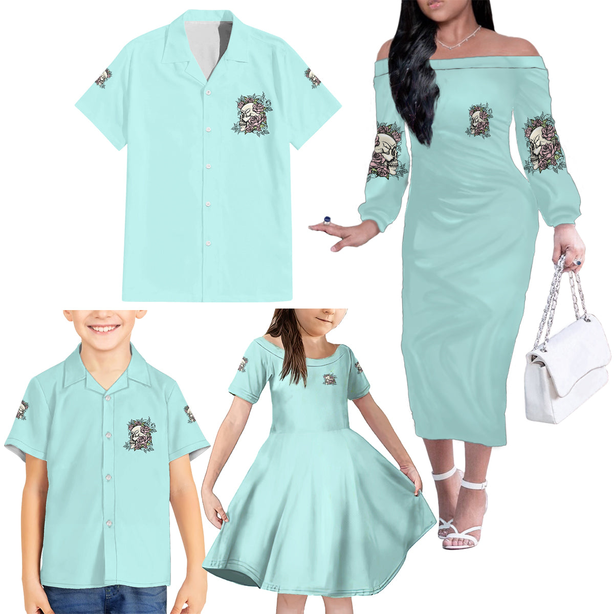 I May Not Be Perfect Skull Roses Family Matching Off Shoulder Long Sleeve Dress and Hawaiian Shirt - Wonder Print Shop