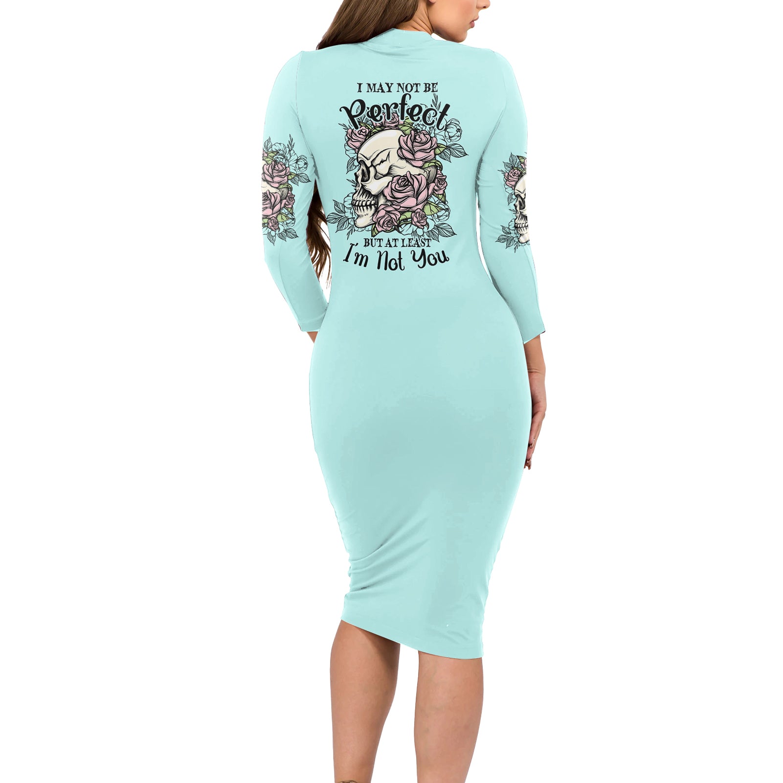 I May Not Be Perfect Skull Roses Long Sleeve Bodycon Dress - Wonder Print Shop