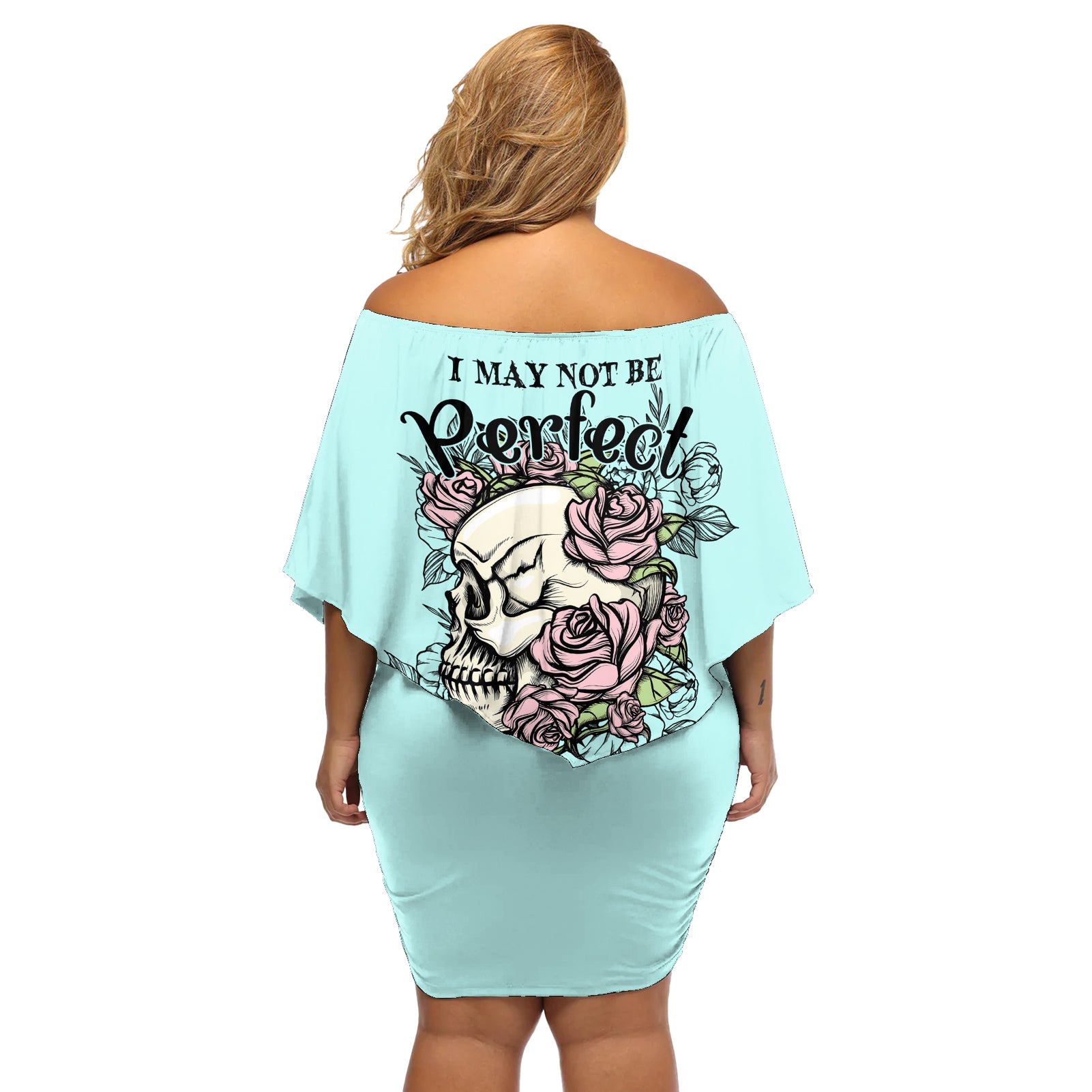 I May Not Be Perfect Skull Roses Off Shoulder Short Dress - Wonder Print Shop