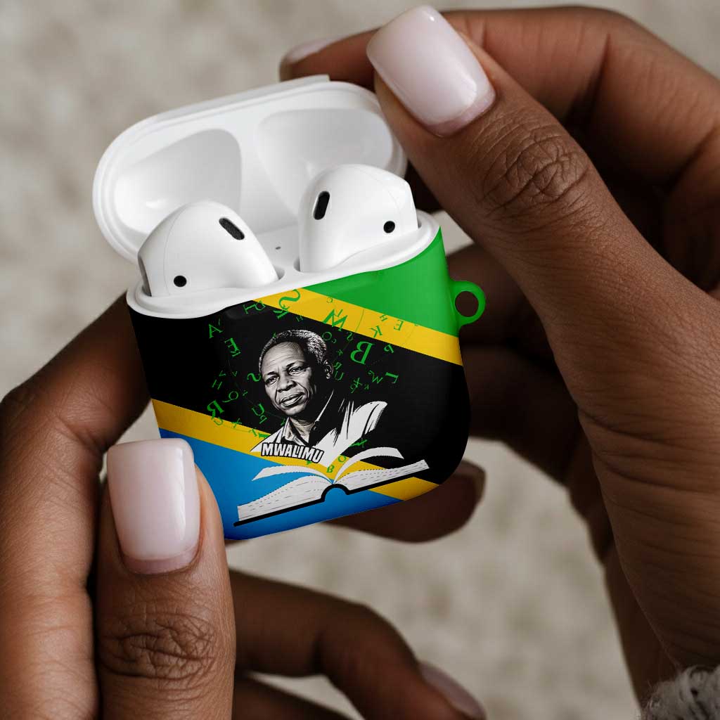 Julius Nyerere AirPods Case Education is a Way of Fighting Poverty Quote and Tanzanian Flag Alphabet - Wonder Print Shop