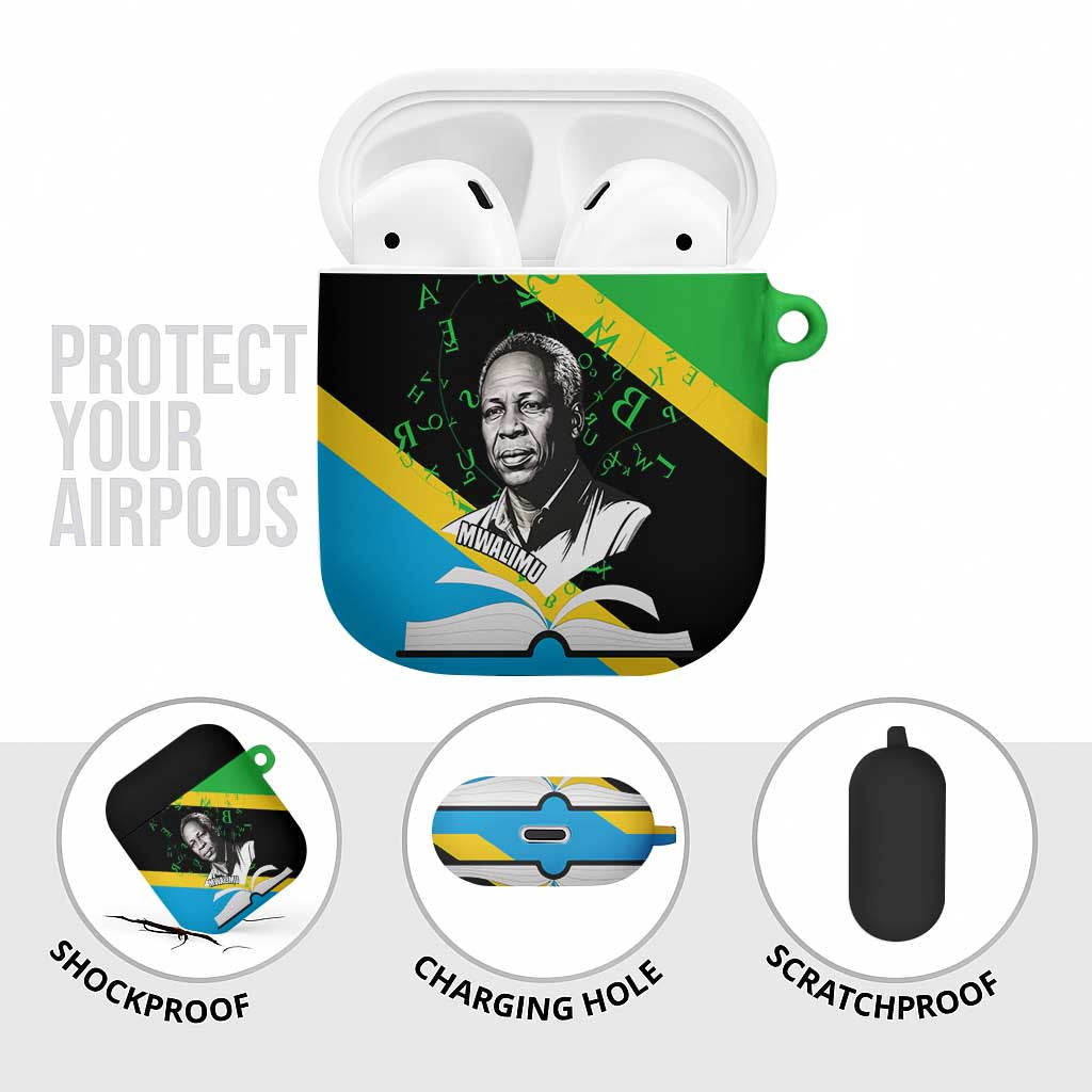 Julius Nyerere AirPods Case Education is a Way of Fighting Poverty Quote and Tanzanian Flag Alphabet - Wonder Print Shop