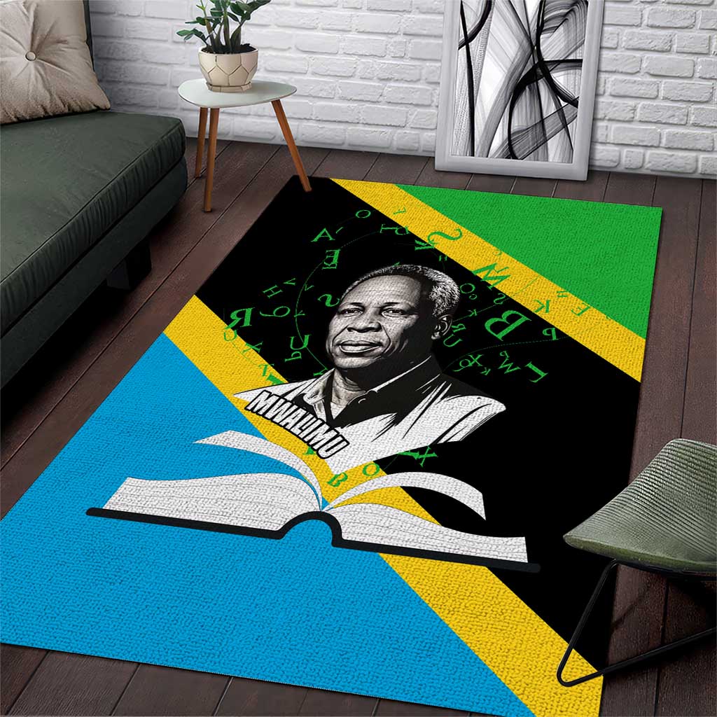 Julius Nyerere Area Rug Education is a Way of Fighting Poverty Quote and Tanzanian Flag Alphabet - Wonder Print Shop