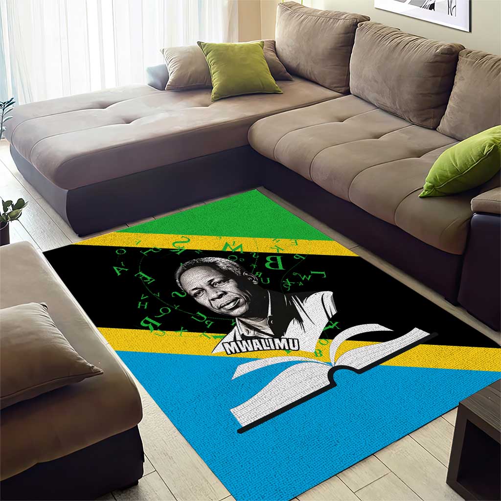 Julius Nyerere Area Rug Education is a Way of Fighting Poverty Quote and Tanzanian Flag Alphabet - Wonder Print Shop