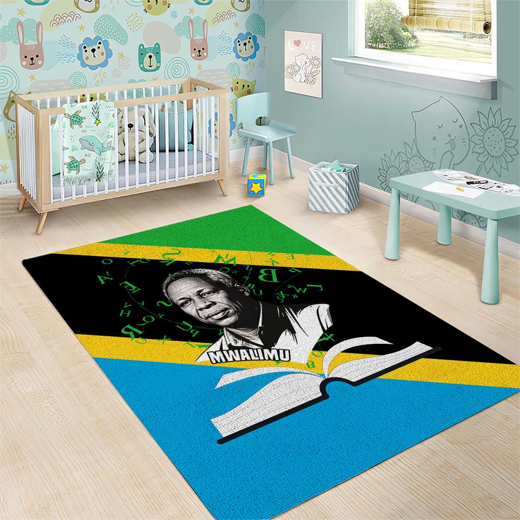 Julius Nyerere Area Rug Education is a Way of Fighting Poverty Quote and Tanzanian Flag Alphabet - Wonder Print Shop