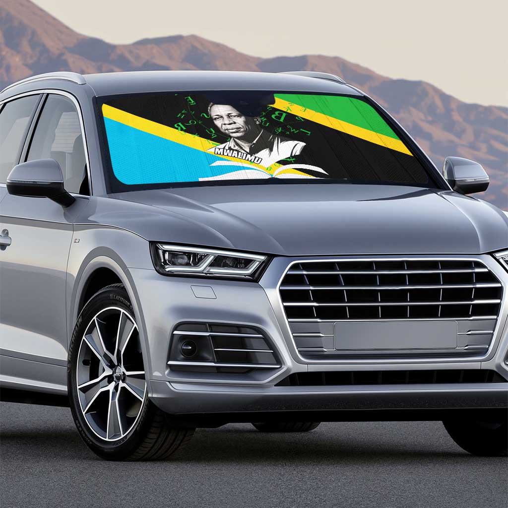 Julius Nyerere Auto Sun Shade Education is a Way of Fighting Poverty Quote and Tanzanian Flag Alphabet - Wonder Print Shop