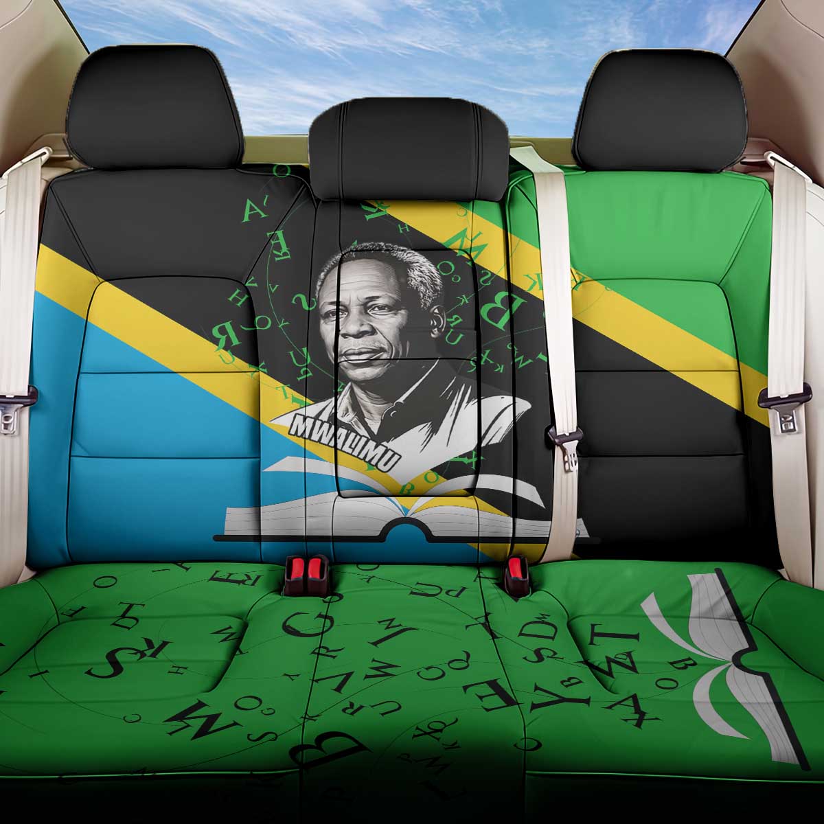 Julius Nyerere Back Car Seat Cover Education is a Way of Fighting Poverty Quote and Tanzanian Flag Alphabet - Wonder Print Shop