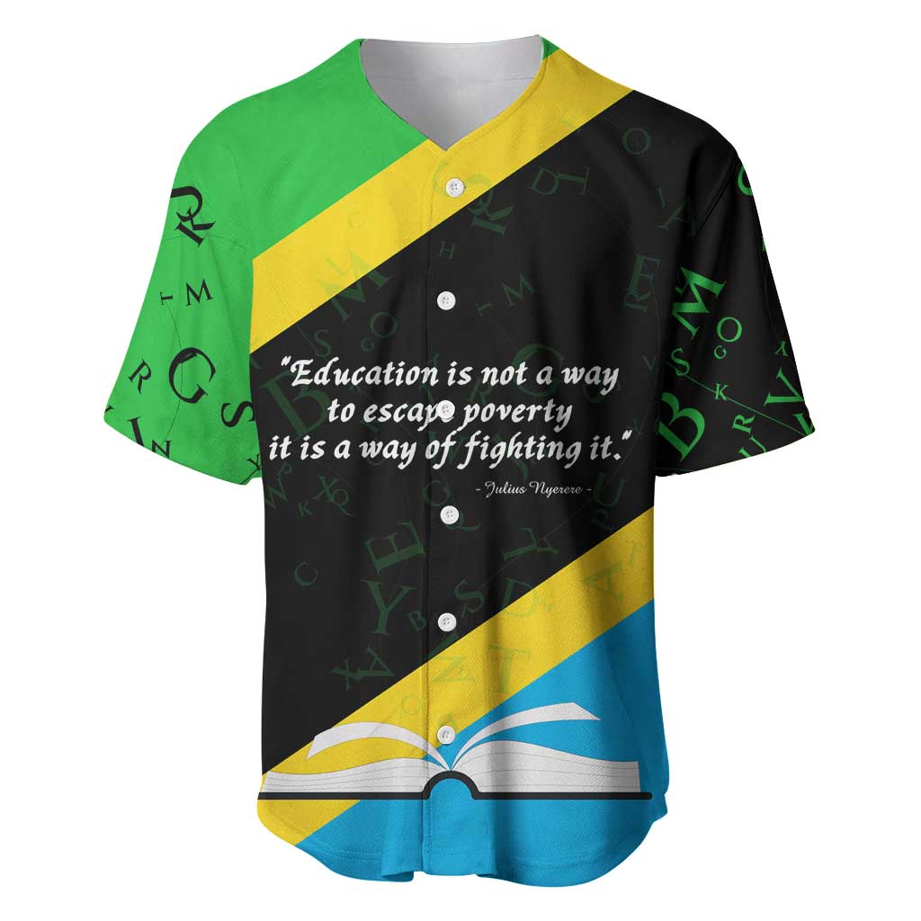Julius Nyerere Baseball Jersey Education is a Way of Fighting Poverty Quote and Tanzanian Flag Alphabet - Wonder Print Shop