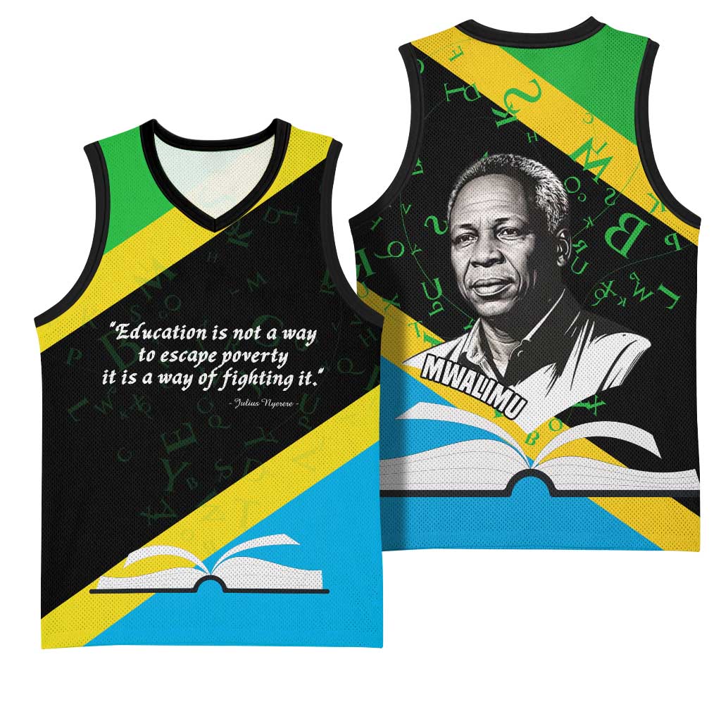 Julius Nyerere Basketball Jersey Education is a Way of Fighting Poverty Quote and Tanzanian Flag Alphabet - Wonder Print Shop