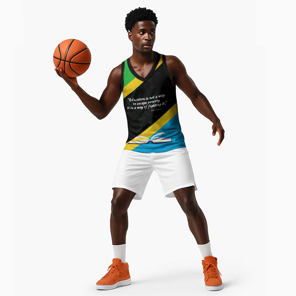 Julius Nyerere Basketball Jersey Education is a Way of Fighting Poverty Quote and Tanzanian Flag Alphabet - Wonder Print Shop
